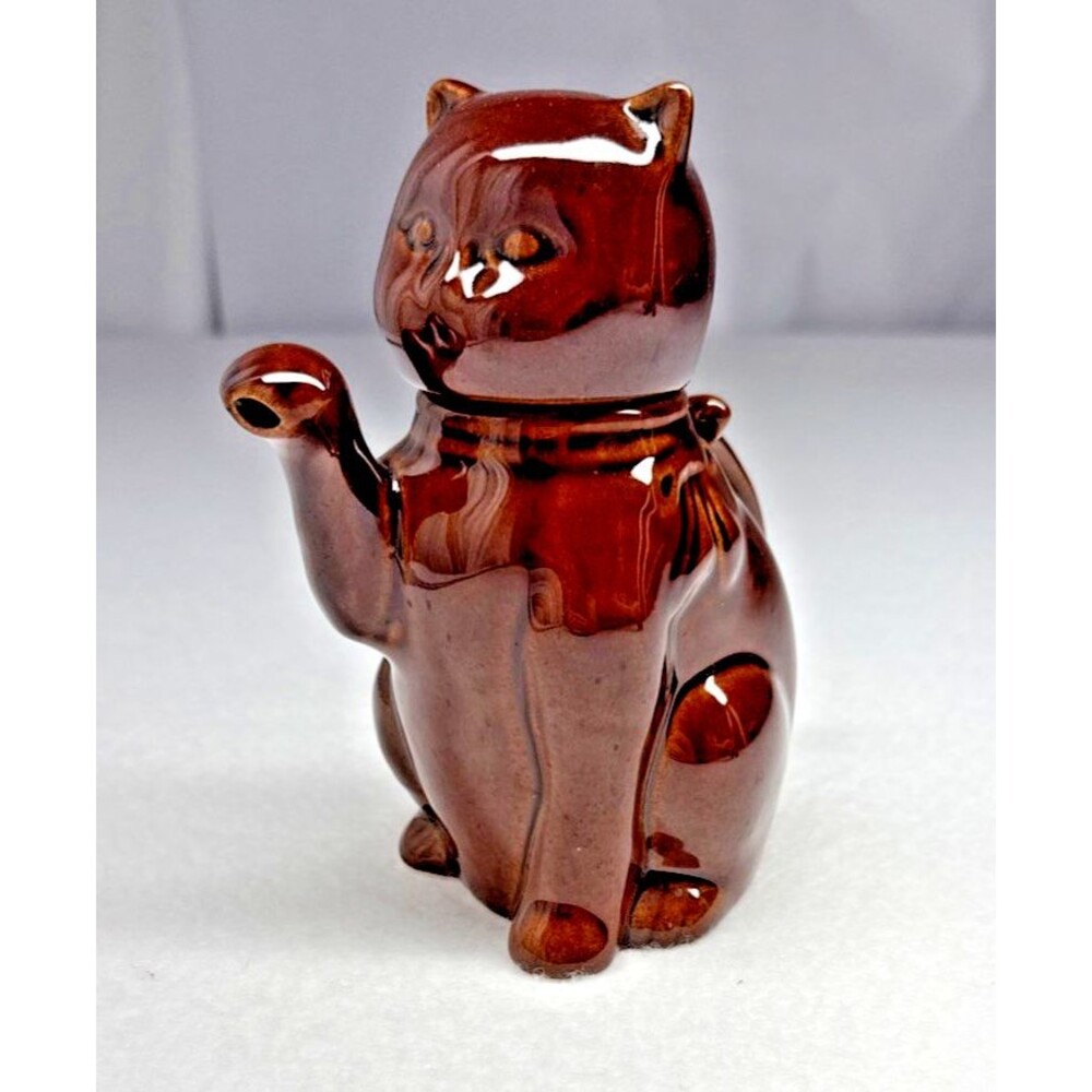 Chinese Ceramic Cat-Shaped Teapot Brown Glaze